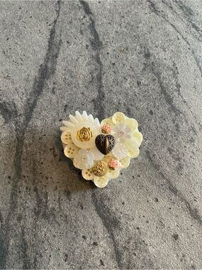 Vintage Ivory and Gold Heart Button Brooch